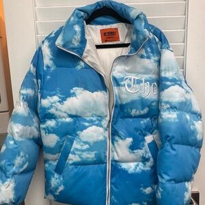 Blue Cloud Print Puffer Jacket